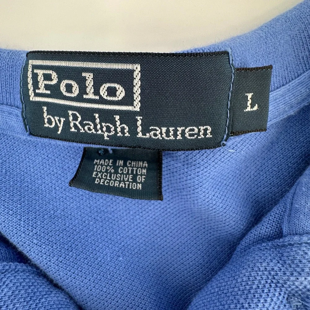 Polo Ralph Lauren Men L‎ Blue Short Sleeve Pique Cotton Polo Shirt Orange Pony